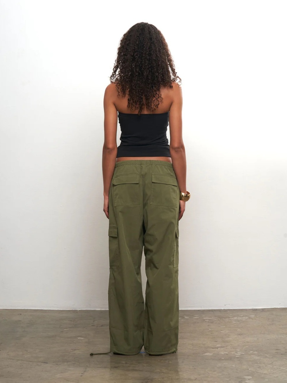 Local European Parachute Pant - Cargo Windbreaker Pants Green Drawstring Army